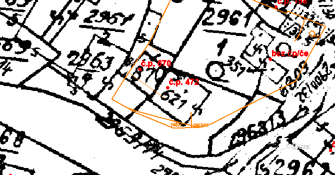 Květná 472, Strání na parcele st. 621 v KÚ Strání, Katastrální mapa