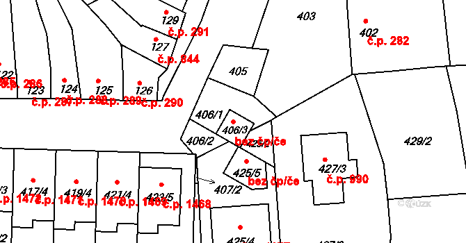 Kunovice 48332534 na parcele st. 406/3 v KÚ Kunovice u Uherského Hradiště, Katastrální mapa