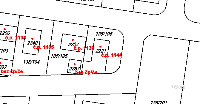 Podklášteří 1144, Třebíč na parcele st. 2221 v KÚ Podklášteří, Katastrální mapa