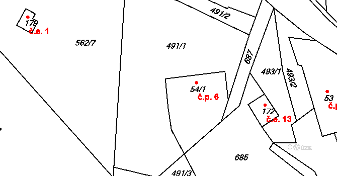 Smrkový Týnec 6, Rabštejnská Lhota na parcele st. 54/1 v KÚ Smrkový Týnec, Katastrální mapa