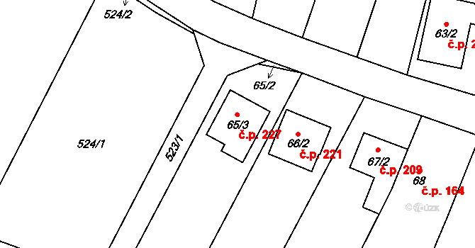 Kovalovice 227 na parcele st. 65/3 v KÚ Kovalovice, Katastrální mapa