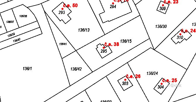 Štíhlice 38 na parcele st. 295 v KÚ Štíhlice, Katastrální mapa