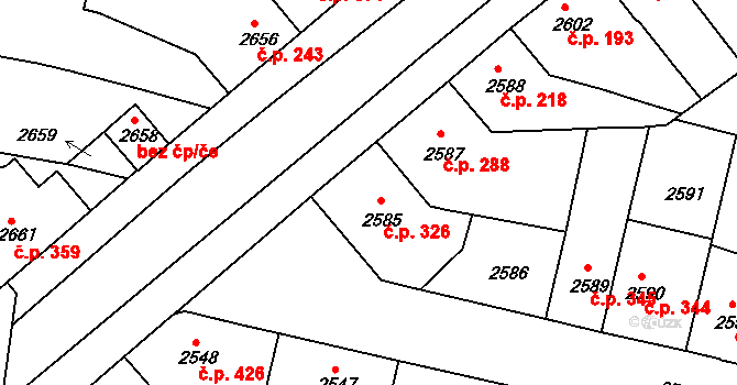 Veselí nad Lužnicí I 326, Veselí nad Lužnicí na parcele st. 2585 v KÚ Veselí nad Lužnicí, Katastrální mapa