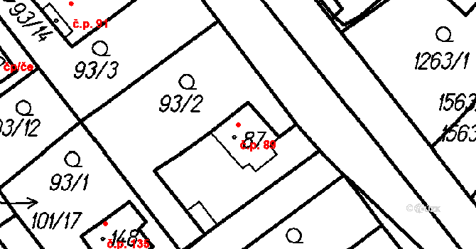 Pernarec 89 na parcele st. 87 v KÚ Pernarec, Katastrální mapa