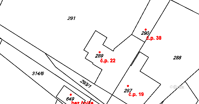Sedlecko 22, Bušovice na parcele st. 289 v KÚ Sedlecko, Katastrální mapa