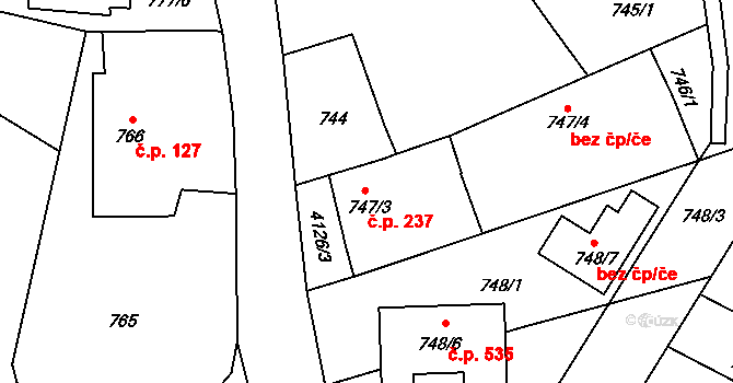 Jakubské Předměstí 237, Jaroměř na parcele st. 747/3 v KÚ Jaroměř, Katastrální mapa