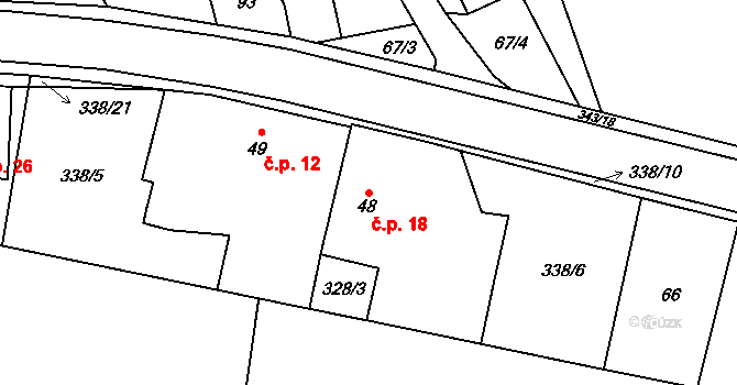 Hrádek 18, Srch na parcele st. 48 v KÚ Hrádek u Pardubic, Katastrální mapa