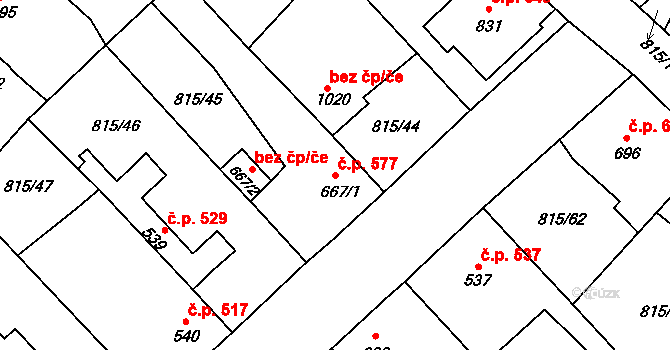 Sezemice 577 na parcele st. 667/1 v KÚ Sezemice nad Loučnou, Katastrální mapa