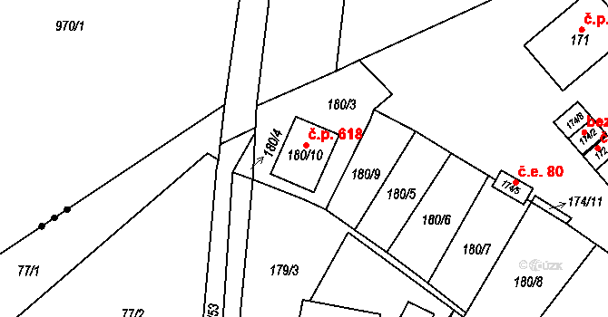 Zastávka 618 na parcele st. 180/10 v KÚ Zastávka, Katastrální mapa