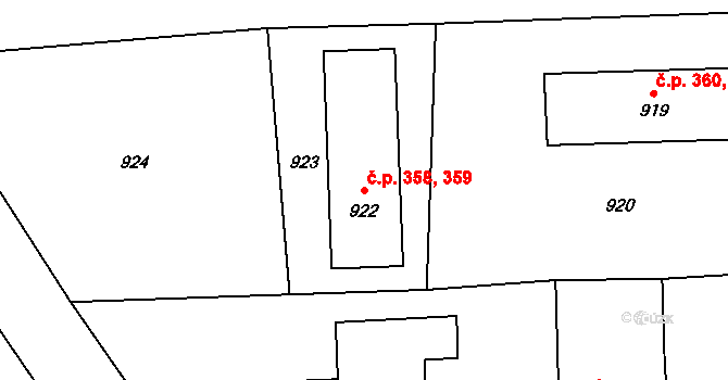 Postřelmov 358,359 na parcele st. 922 v KÚ Postřelmov, Katastrální mapa