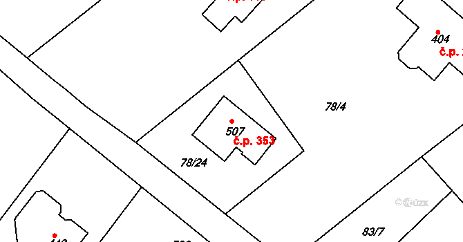 Přílepy 353 na parcele st. 507 v KÚ Přílepy u Holešova, Katastrální mapa