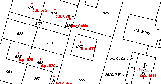 Mohelnice 677 na parcele st. 670 v KÚ Mohelnice, Katastrální mapa