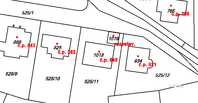 Černý Vůl 545, Statenice na parcele st. 1018 v KÚ Statenice, Katastrální mapa
