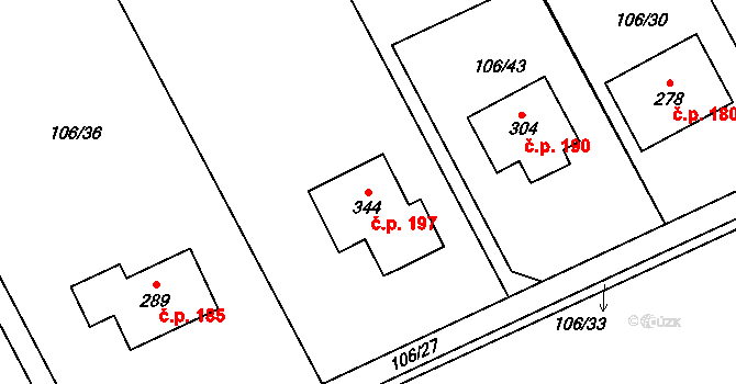 Starý Rožmitál 197, Rožmitál pod Třemšínem na parcele st. 344 v KÚ Starý Rožmitál, Katastrální mapa