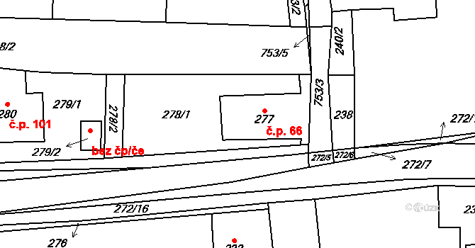 Zruč 66, Zruč-Senec na parcele st. 277 v KÚ Zruč, Katastrální mapa