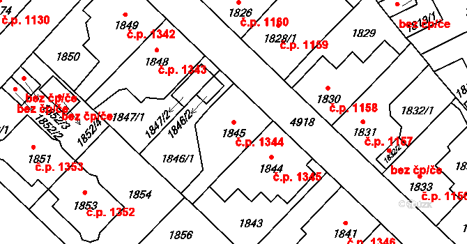 Louny 1344 na parcele st. 1845 v KÚ Louny, Katastrální mapa