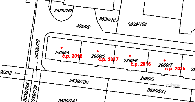 Louny 2017 na parcele st. 2869/5 v KÚ Louny, Katastrální mapa