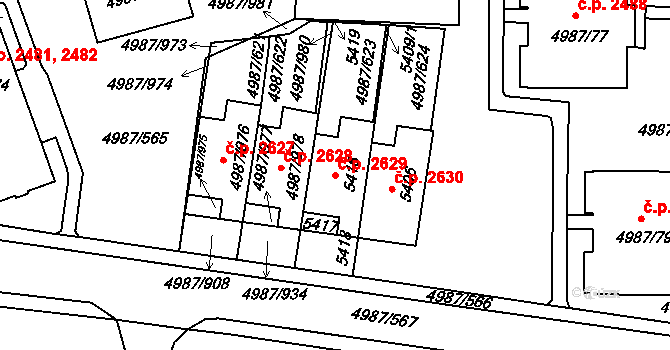 Louny 2629 na parcele st. 5416 v KÚ Louny, Katastrální mapa