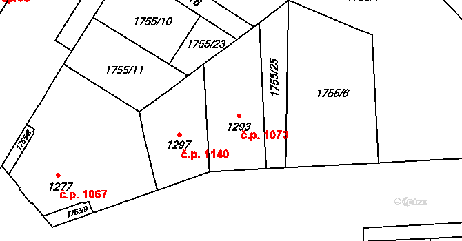 Žatec 1073 na parcele st. 1293 v KÚ Žatec, Katastrální mapa