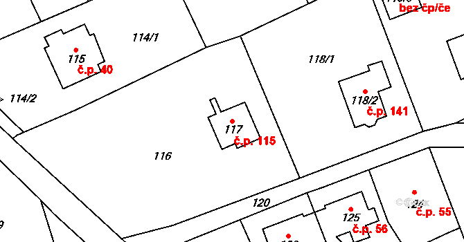 Valtířov 115, Velké Březno na parcele st. 117 v KÚ Valtířov nad Labem, Katastrální mapa