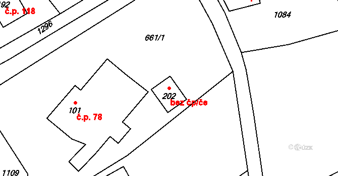 Radimovice 94155534 na parcele st. 202 v KÚ Radimovice u Sychrova, Katastrální mapa