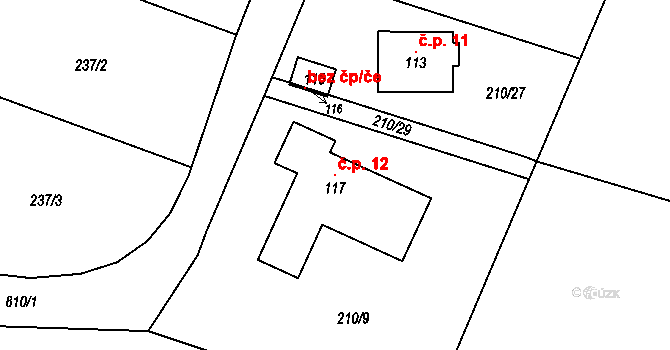 Anenská Ves 12, Krajková na parcele st. 117 v KÚ Hrádek u Krajkové, Katastrální mapa