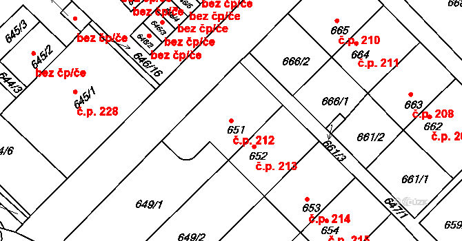 Všetuly 212, Holešov na parcele st. 651 v KÚ Všetuly, Katastrální mapa