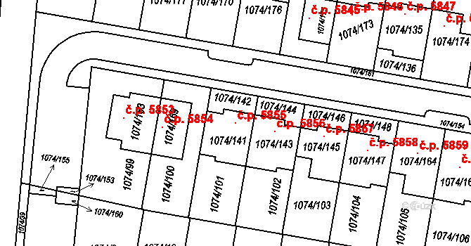 Jihlava 5855 na parcele st. 1074/141 v KÚ Jihlava, Katastrální mapa