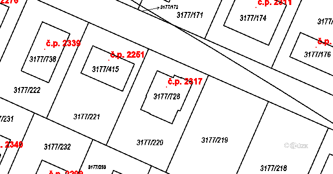 Tachov 2317 na parcele st. 3177/728 v KÚ Tachov, Katastrální mapa