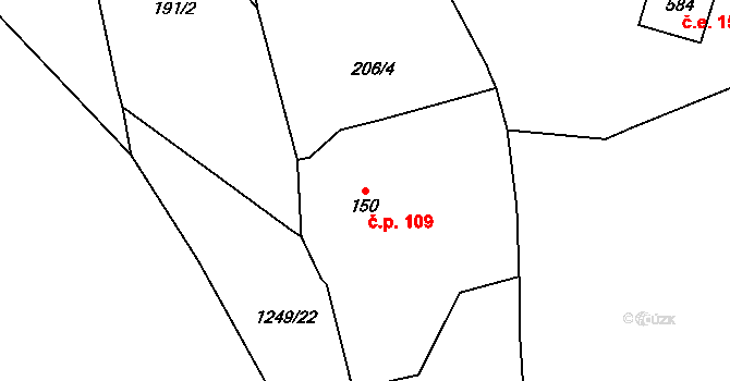 Vranov nad Dyjí 109 na parcele st. 150 v KÚ Vranov nad Dyjí, Katastrální mapa