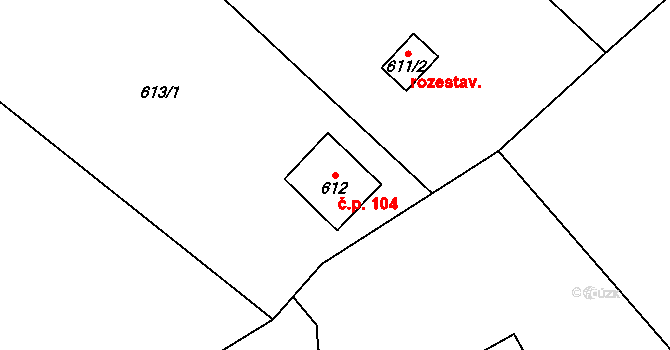 Líšná 104 na parcele st. 612 v KÚ Líšná u Přerova, Katastrální mapa