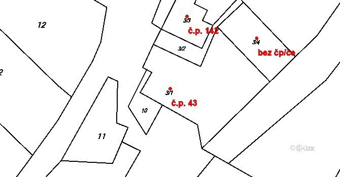 Partutovice 43 na parcele st. 3/1 v KÚ Partutovice, Katastrální mapa