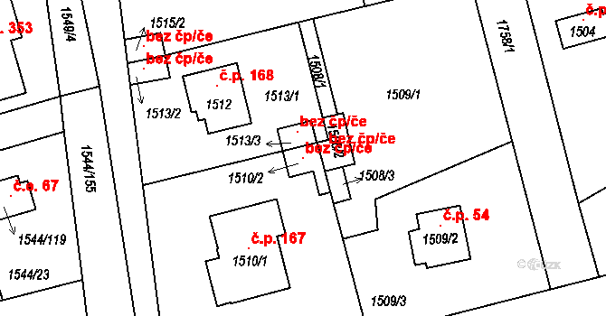 Jirny 121581535 na parcele st. 1510/2 v KÚ Jirny, Katastrální mapa