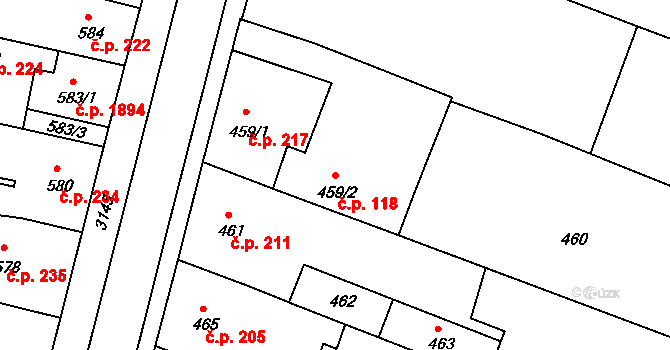 Čelákovice 118 na parcele st. 459/2 v KÚ Čelákovice, Katastrální mapa