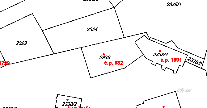 Roztoky 532 na parcele st. 2336 v KÚ Roztoky u Prahy, Katastrální mapa
