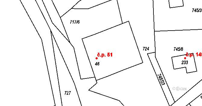 Klení 51, Benešov nad Černou na parcele st. 46/2 v KÚ Klení, Katastrální mapa