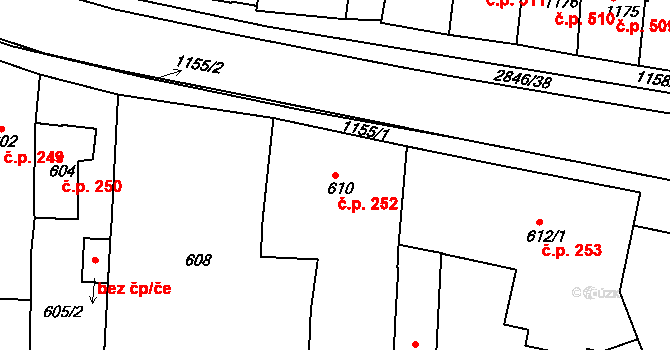 Pod Cvilínem 252, Krnov na parcele st. 610 v KÚ Opavské Předměstí, Katastrální mapa