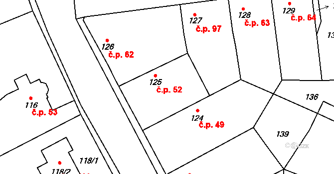 Štolmíř 52, Český Brod na parcele st. 125 v KÚ Štolmíř, Katastrální mapa
