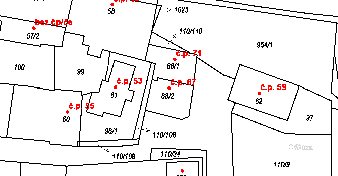 Příšovice 67 na parcele st. 88/2 v KÚ Příšovice, Katastrální mapa