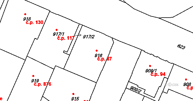 Děčín IV-Podmokly 87, Děčín na parcele st. 916 v KÚ Podmokly, Katastrální mapa