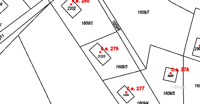 Ostravice 279 na parcele st. 2333 v KÚ Ostravice 1, Katastrální mapa