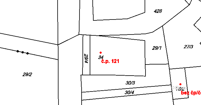 Moravská Huzová 121, Štěpánov na parcele st. 34 v KÚ Stádlo, Katastrální mapa