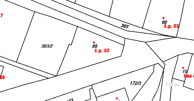 Chlum 52, Pavlíkov na parcele st. 65 v KÚ Chlum u Rakovníka, Katastrální mapa