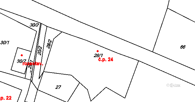 Chotovice 24 na parcele st. 28/1 v KÚ Chotovice u Nového Boru, Katastrální mapa