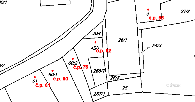 Litochovice nad Labem 62, Prackovice nad Labem na parcele st. 45/1 v KÚ Litochovice nad Labem, Katastrální mapa