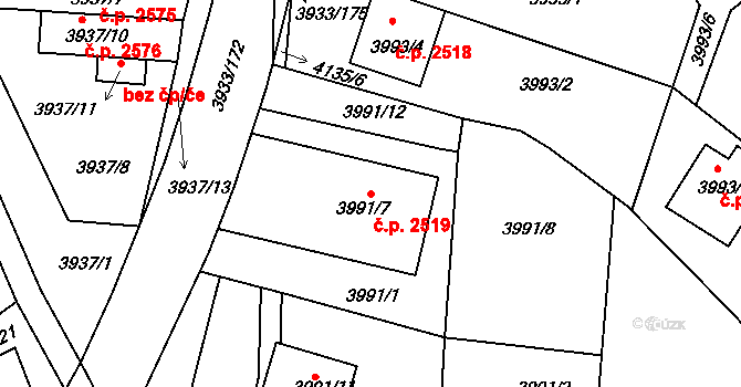 Roudnice nad Labem 2519 na parcele st. 3991/7 v KÚ Roudnice nad Labem, Katastrální mapa