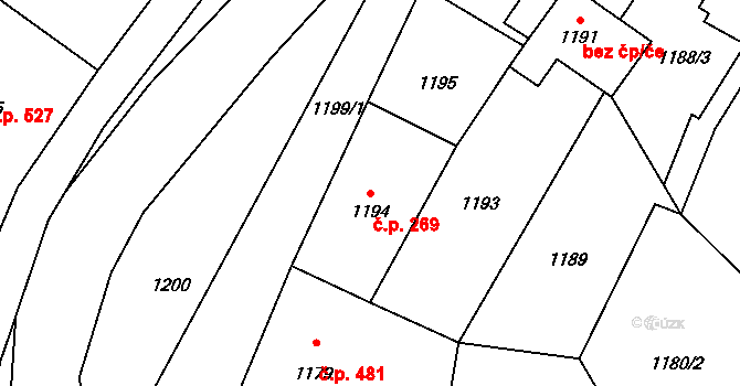 Zašová 269 na parcele st. 1194 v KÚ Zašová, Katastrální mapa