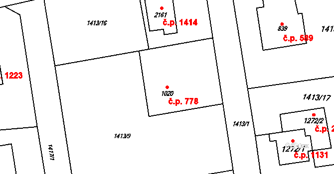 Rožnov pod Radhoštěm 778 na parcele st. 1020 v KÚ Rožnov pod Radhoštěm, Katastrální mapa