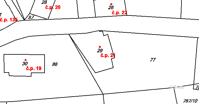 Těchonín 21 na parcele st. 29 v KÚ Těchonín, Katastrální mapa