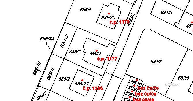 Žamberk 1177 na parcele st. 686/28 v KÚ Žamberk, Katastrální mapa